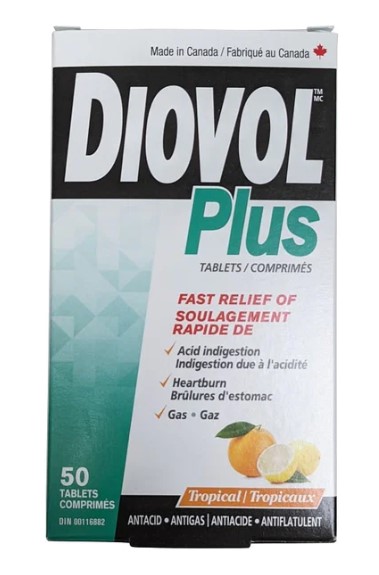 Diovol Plus Antacid Tropical Fruit Flavour (50 chewable tablets) – Divine